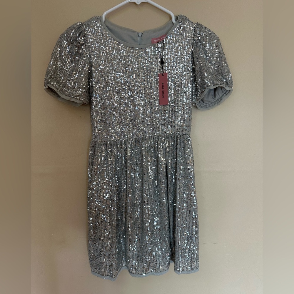 BCBG Girls brand silver sequin dress. Size 8. Tag attached.